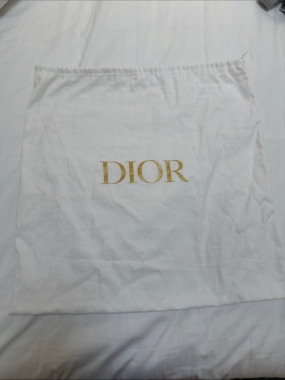 Dior White Drawstring Dust Bag with Gold Logo